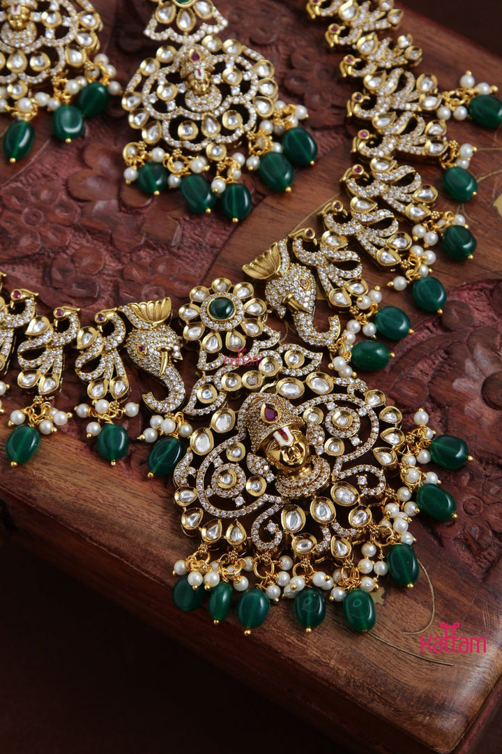 Perumal Peacock AD Necklace - Green - N5127