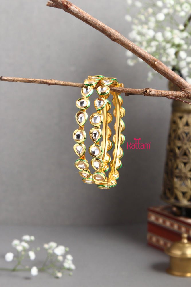 Premium Kundan Drop Shape Bangle - B394 - V4