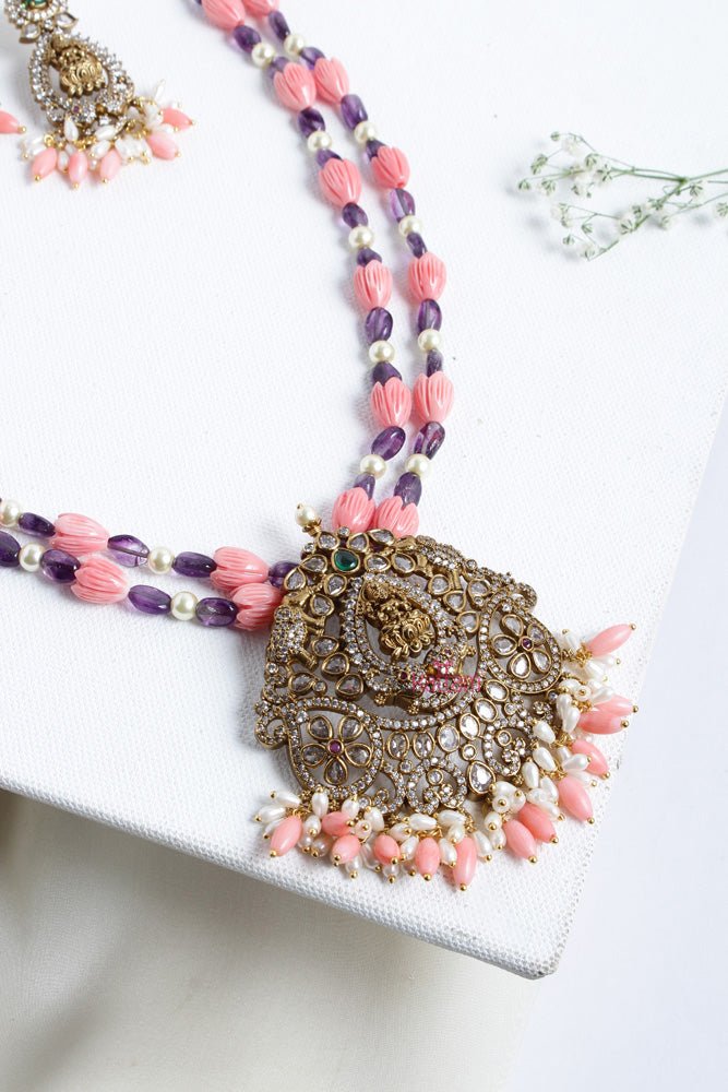 Purple Tulip Beaded Victorian Goddess Pendant Mala - N2438