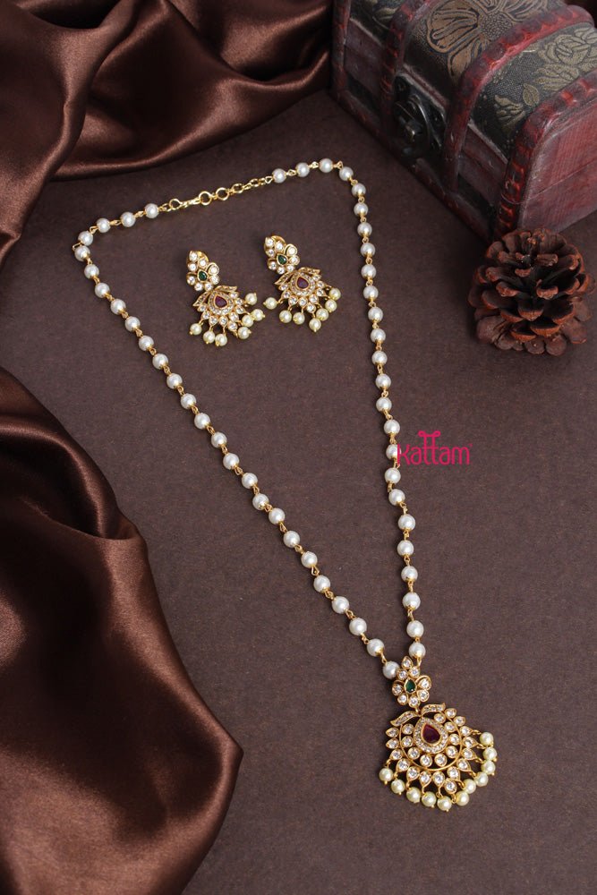 Ruby Drop Stone Pearl Chain - N2195