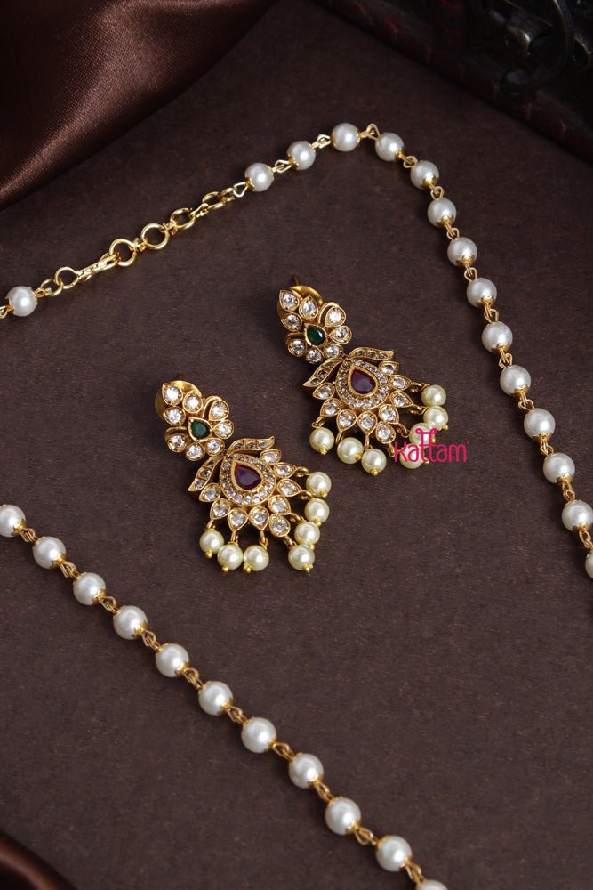 Ruby Drop Stone Pearl Chain - N2195