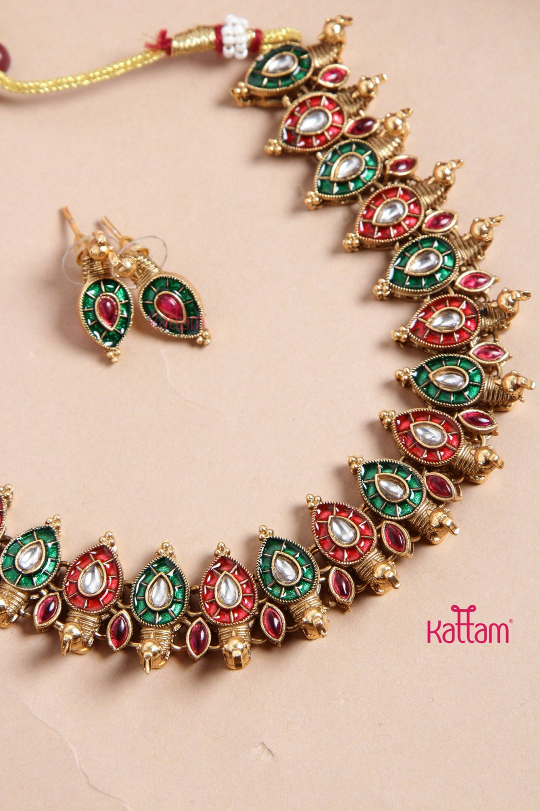 Ruby Green Peacock Choker - N3167