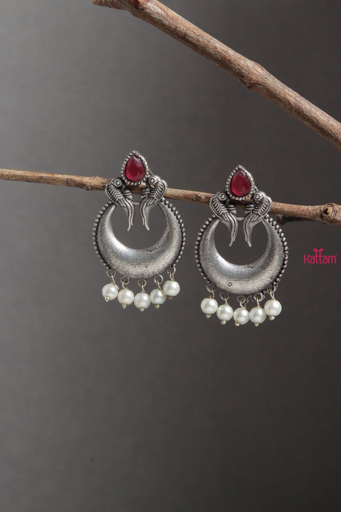 Ruby Peacock Chandbali Silver earrings - E346