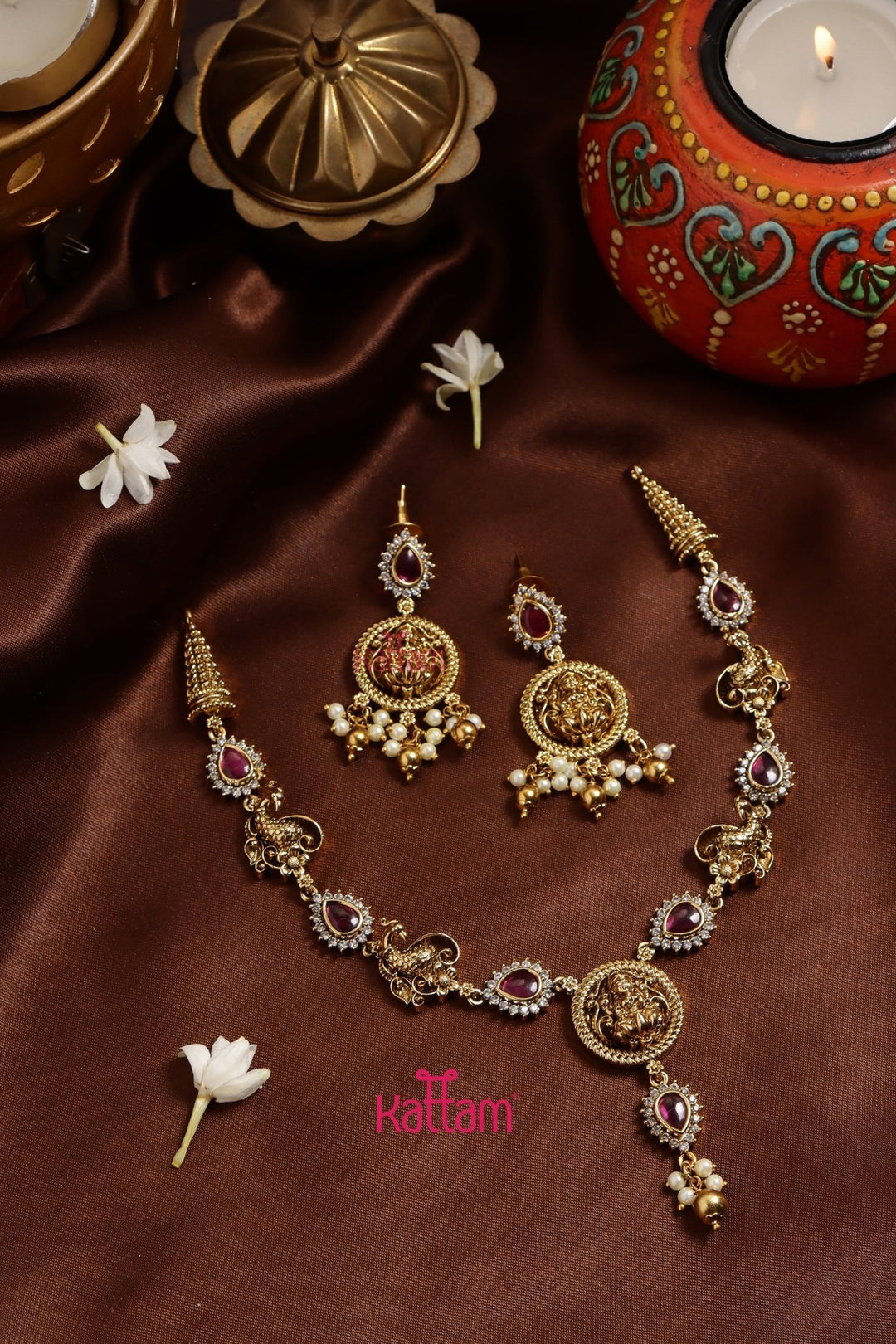 Ruby White Nakshi Necklace - N3229