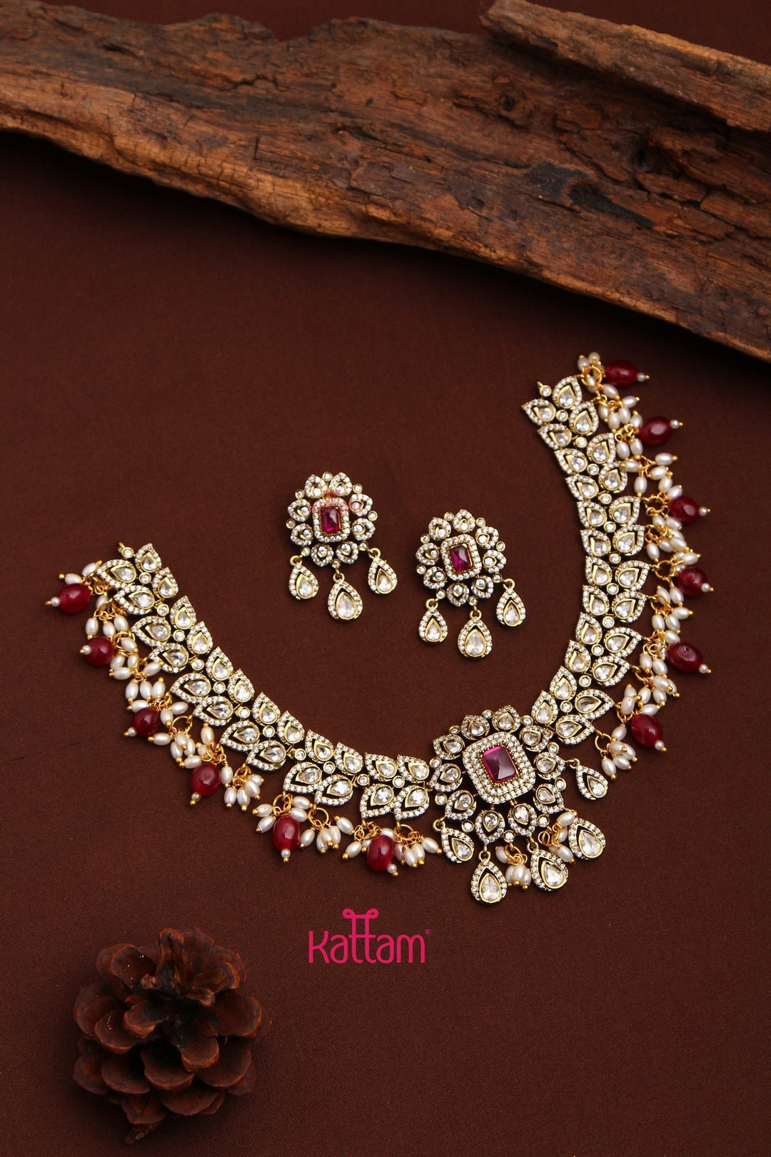 Salma - AD Leafy Maroon Necklace - N5210