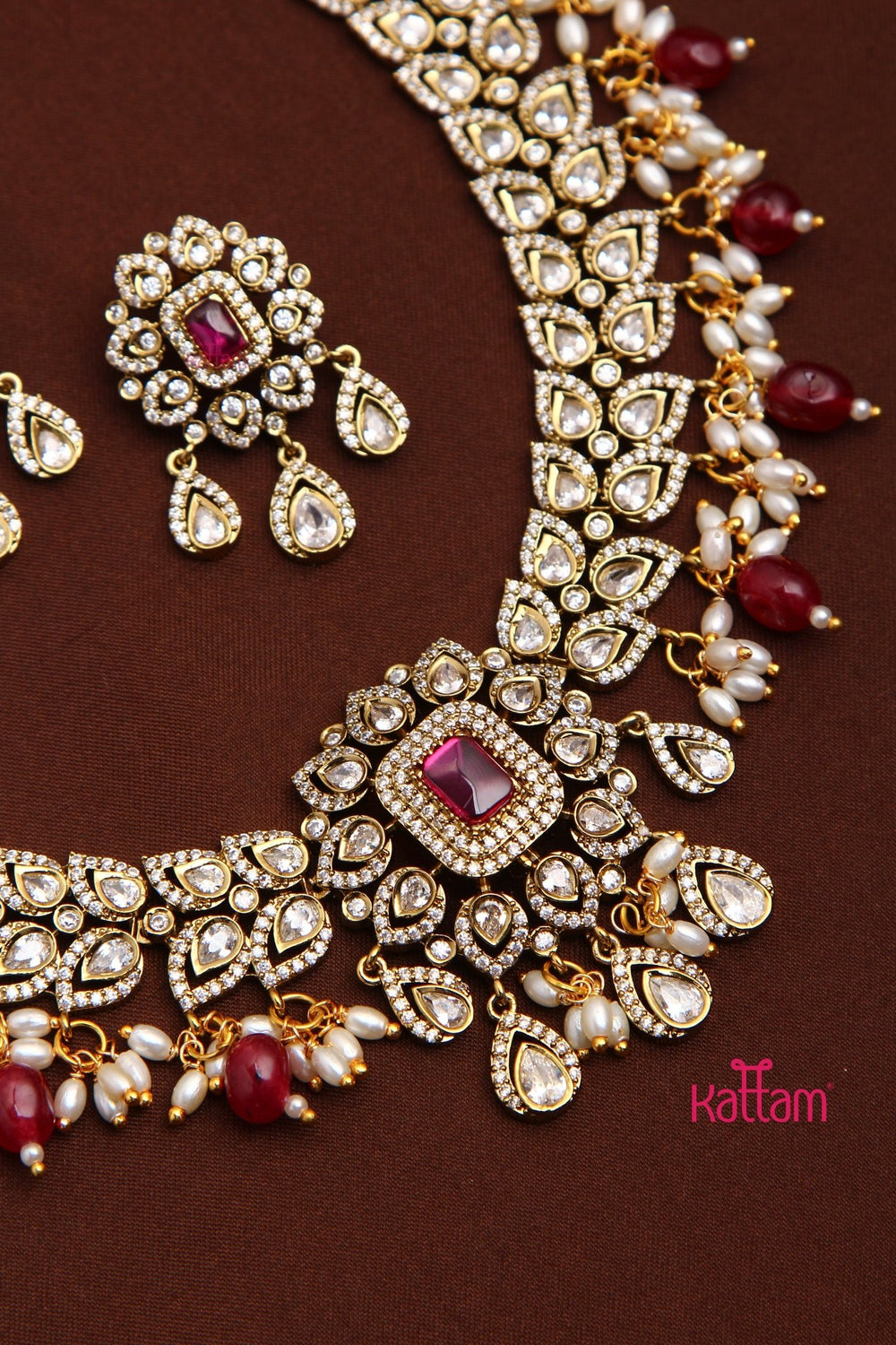 Salma - AD Leafy Maroon Necklace - N5210