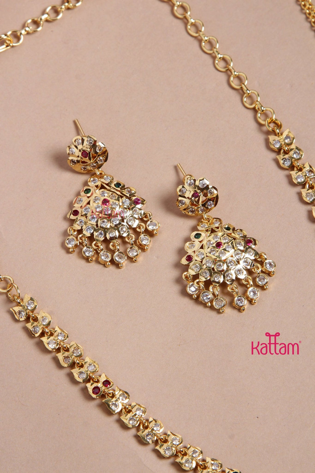 Semi Bridal Gati Necklace Haram Maang Tikka Set 1 - N3173