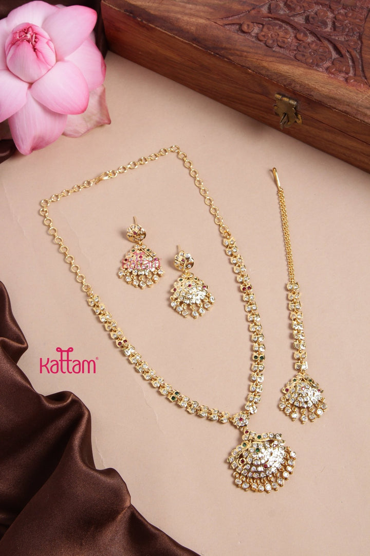 Semi Bridal Gati Necklace Haram Maang Tikka Set 1 - N3173