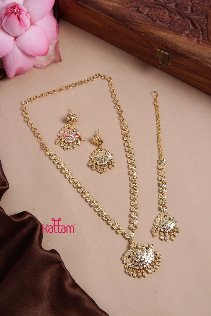 Semi Bridal Gati Necklace Haram Maang Tikka Set 2 - N3174