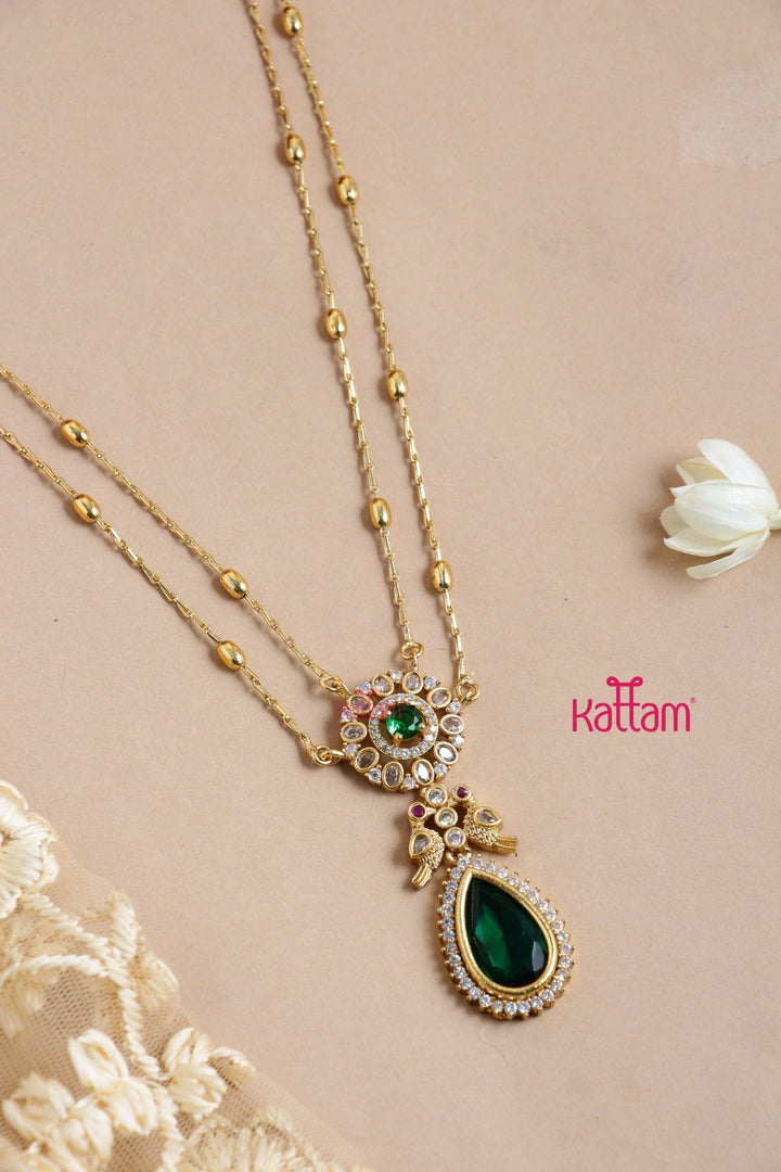 Shobitha - Layered Gold Green Stone Chain Set - N3260