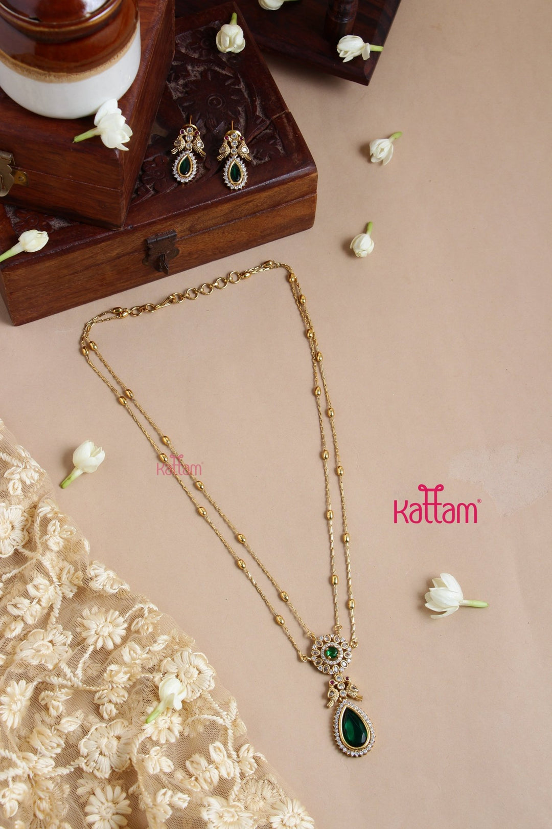 Shobitha - Layered Gold Green Stone Chain Set - N3260