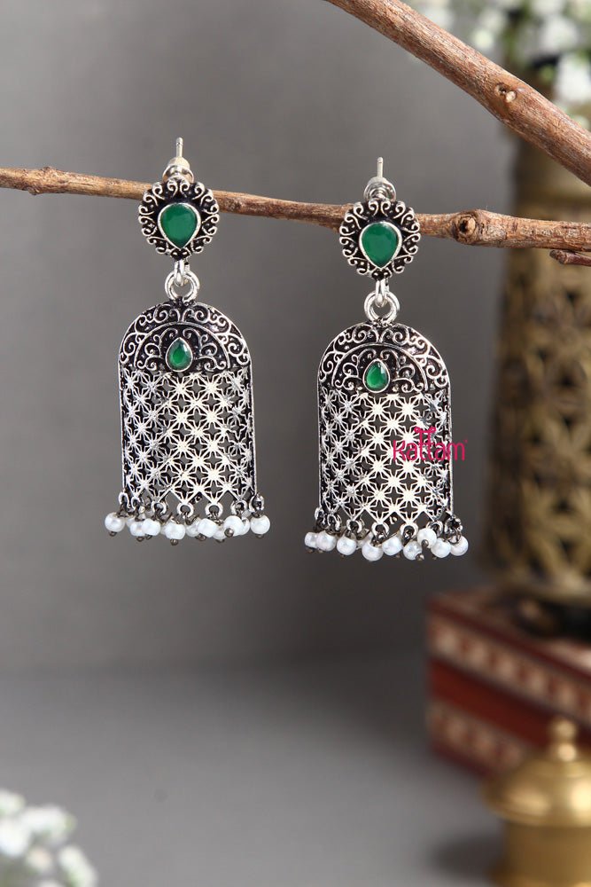 Silver Looalike Inticate Jhumka - E410