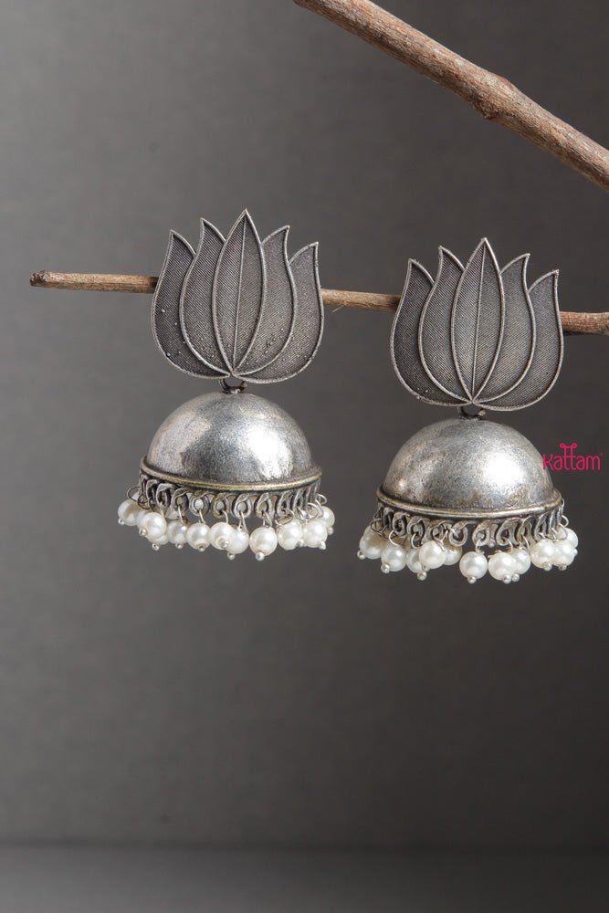 Silver Lookalike Big Lotus Jhumka - E325