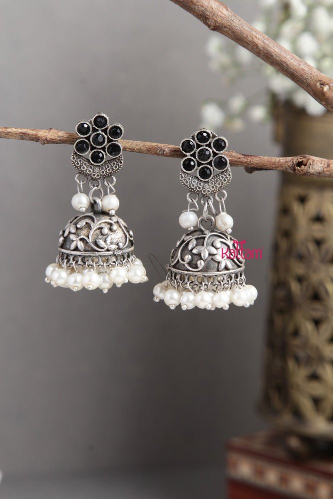 Silver Lookalike Black Jhumka - E449