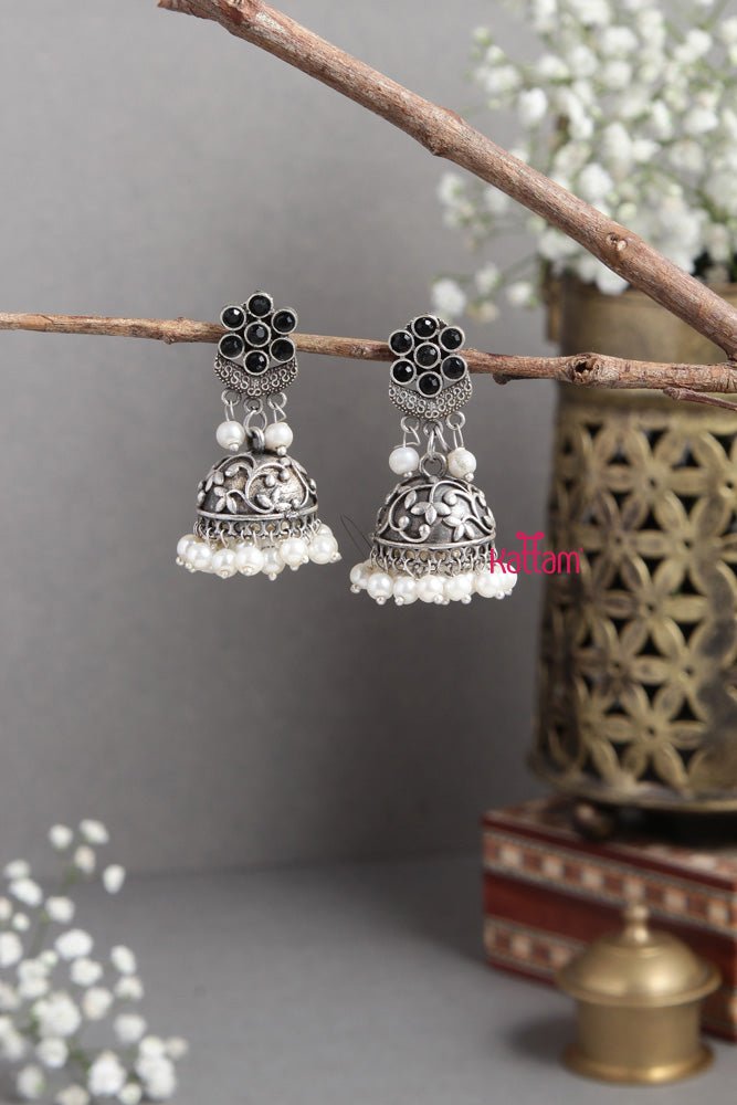 Silver Lookalike Black Jhumka - E449