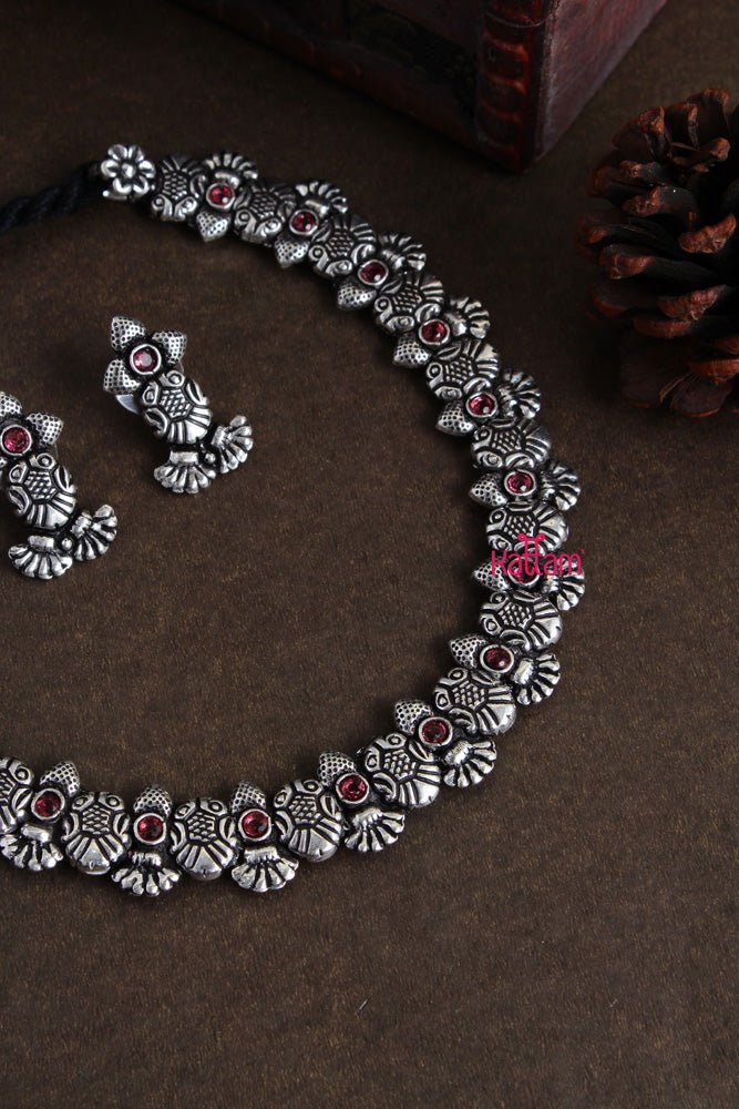 Silver Lookalike Owl Choker - N1977