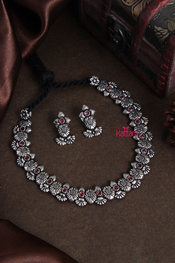 Silver Lookalike Owl Choker - N1977