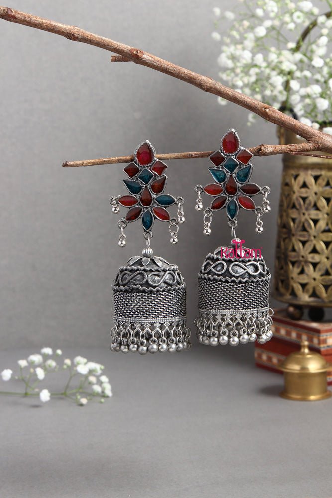 Silver Patterned Jhumka - E411