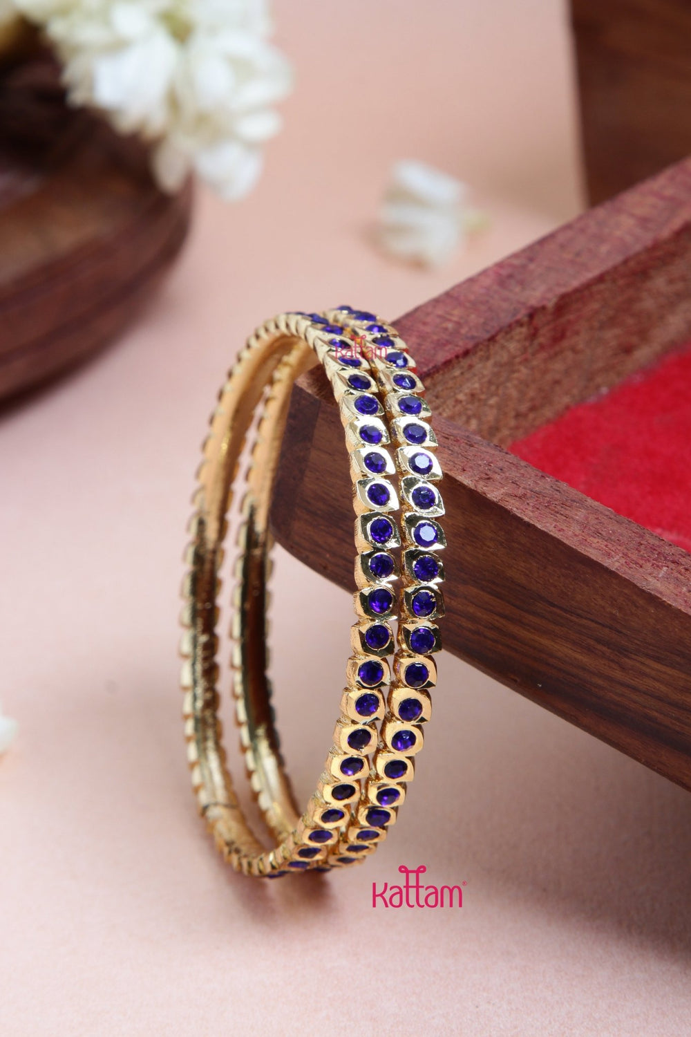 Single Line Blue Stone Gati Bangle - B547 - V4