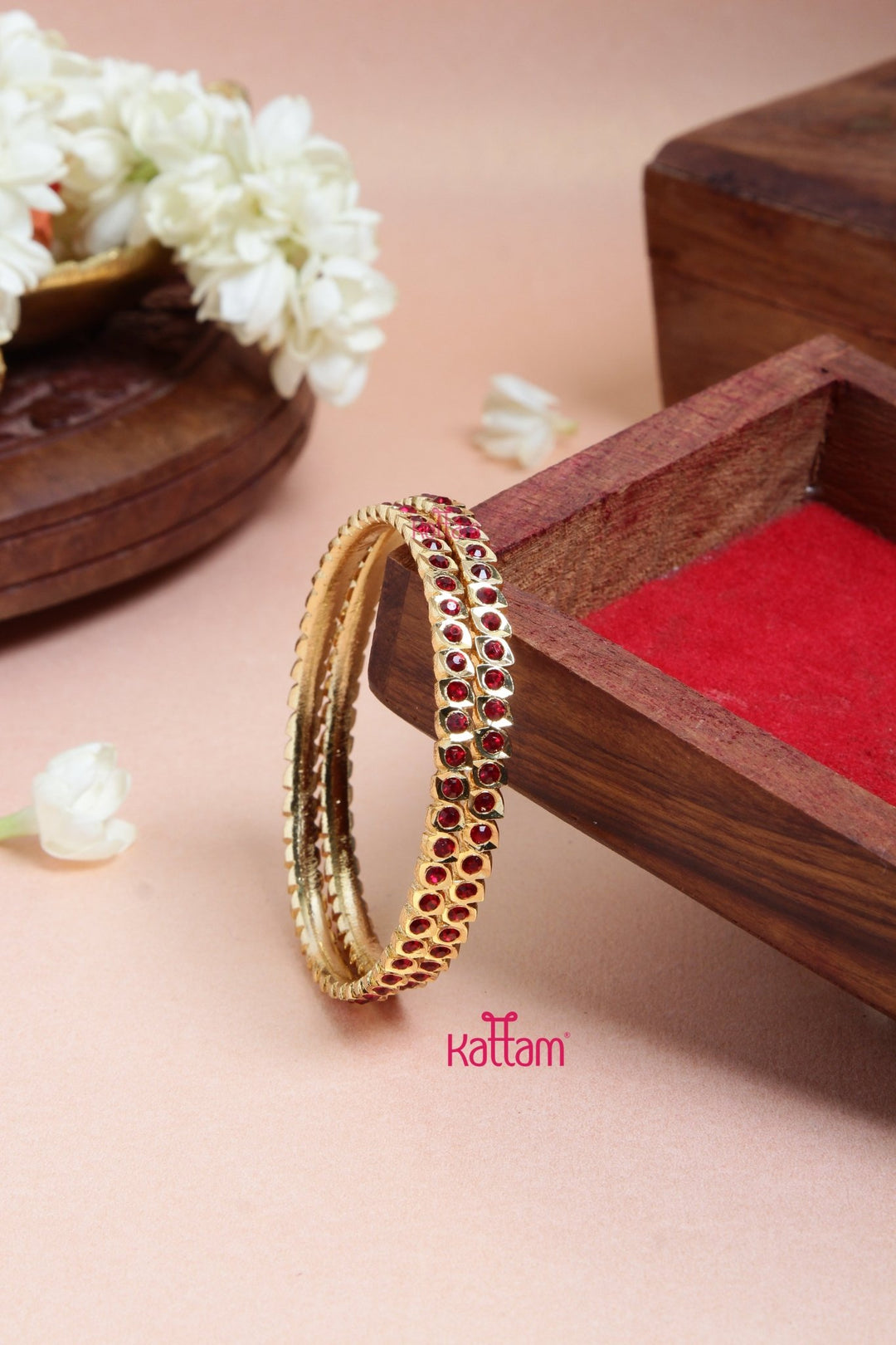 Single Line Red Stone Gati Bangle - B546 - V4