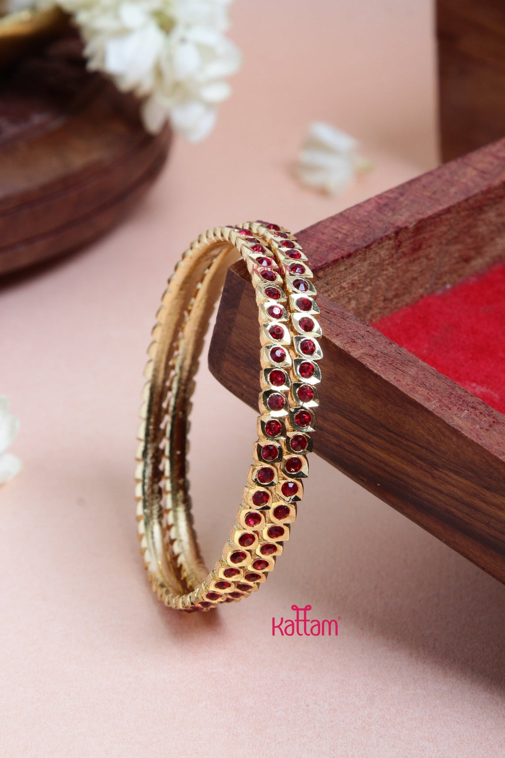 Single Line Red Stone Gati Bangle - B546 - V4