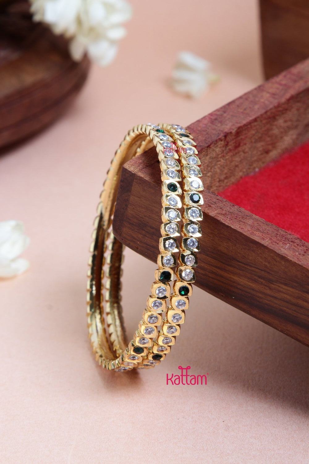 Single Line White & Green Stone Gati Bangle - B548 - V4