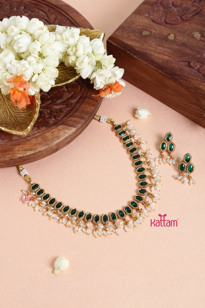 Stone Block Green Choker - N3110