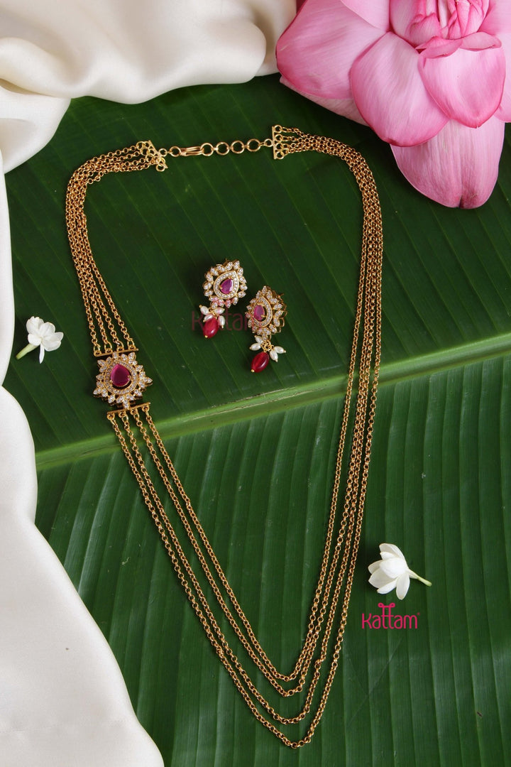 Thilak Mogappu Ruby Pendant Layered Chain - N2836