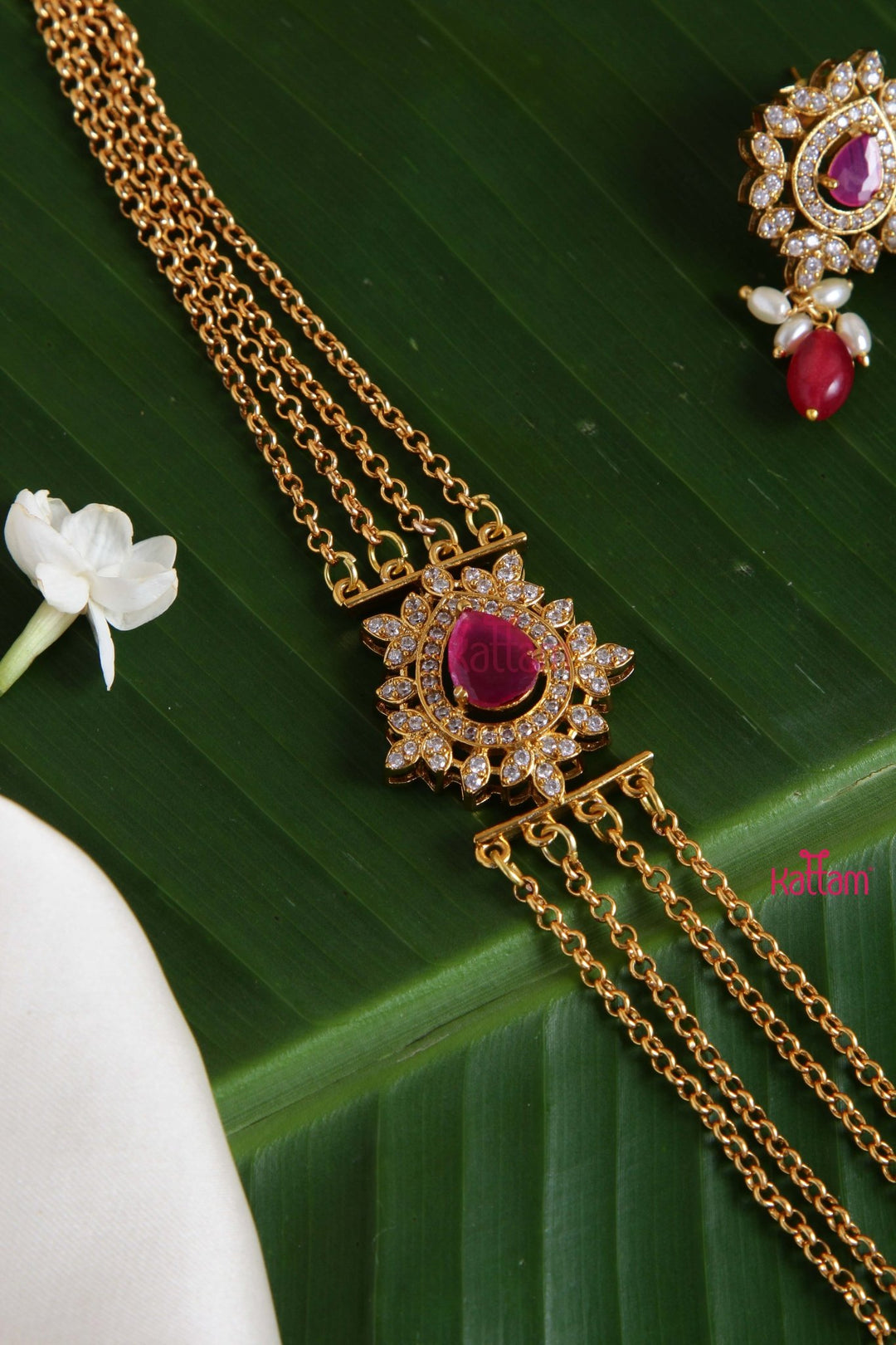 Thilak Mogappu Ruby Pendant Layered Chain - N2836