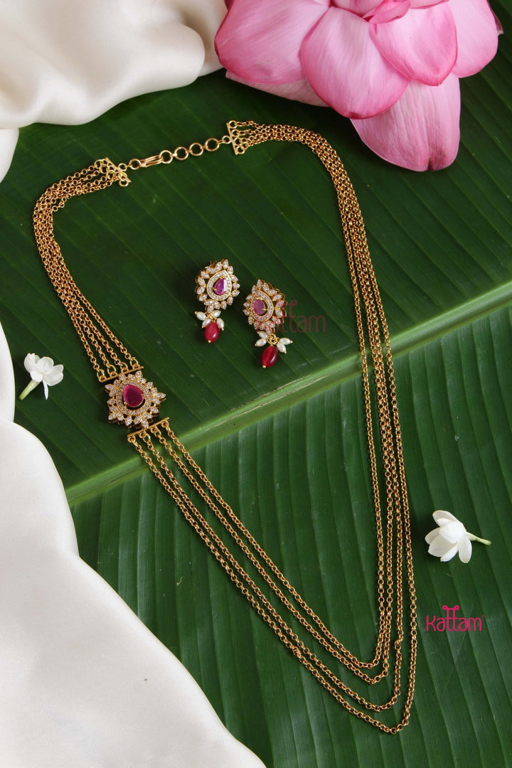 Thilak Mogappu Ruby Pendant Layered Chain - N2836