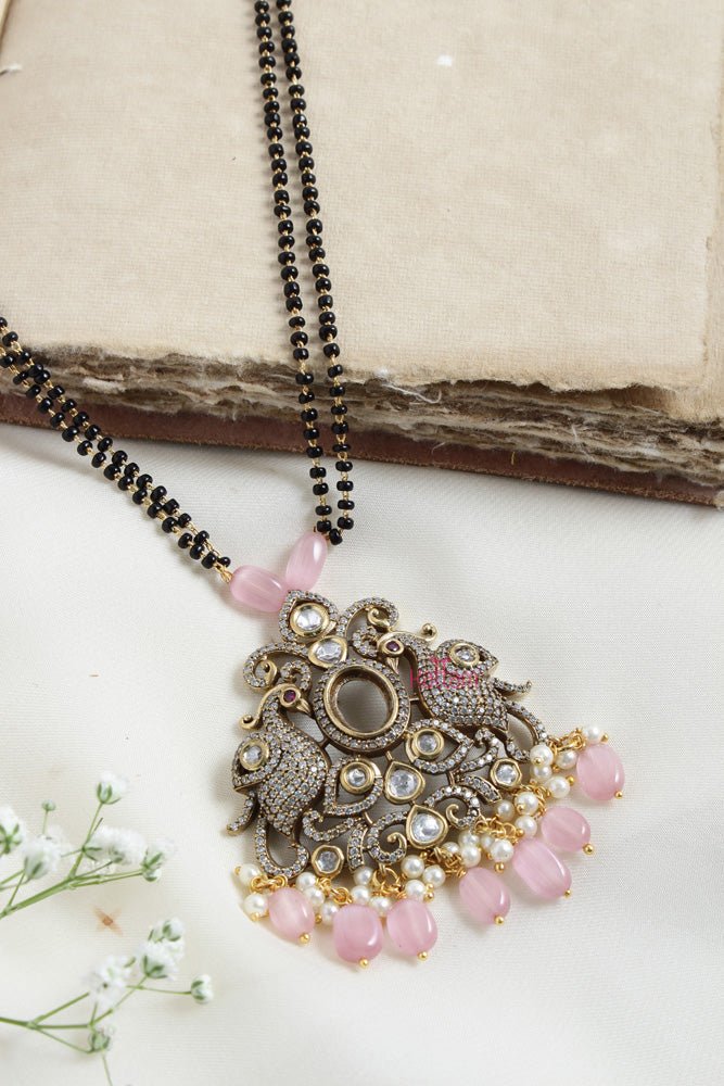 Victorian AD Stone Pastel Pink Bead Mangalsutra - N2444