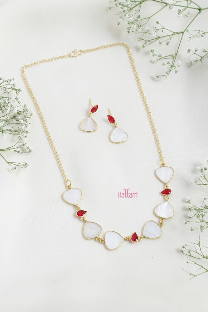 Visha - Mop Glossy Red Stone Necklace - N2463